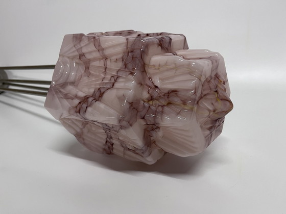 Image 1 of Roze Gemarmerde Vintage Art Deco Skyscraper Plafondlamp Hanglamp Met Luxe Pendule