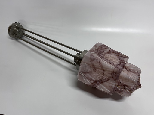 Roze Gemarmerde Vintage Art Deco Skyscraper Plafondlamp Hanglamp Met Luxe Pendule