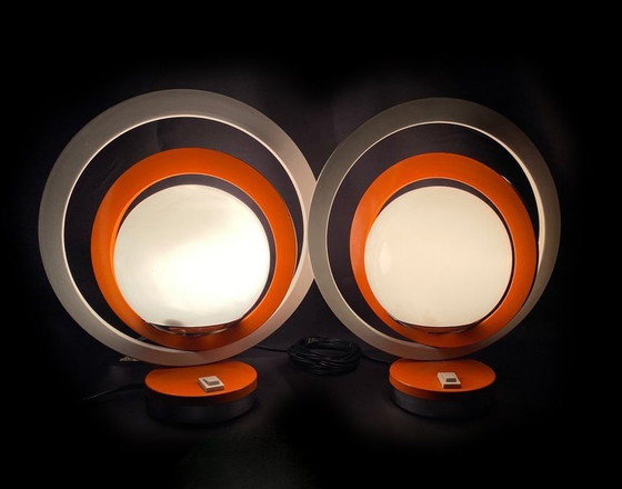 Image 1 of Paar Vintage Tafellampen - Ruimtetijdperk - Saturnus - Staal - 1960