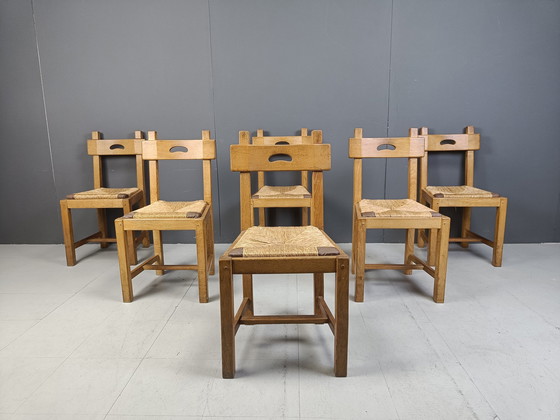 Image 1 of Vintage eiken en rieten stoelen, 1960S