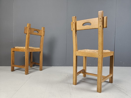 Vintage eiken en rieten stoelen, 1960S