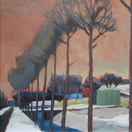 Image 1 of Olieverfschilderij Winters Landschap Beemster Door Nico Van Diepen