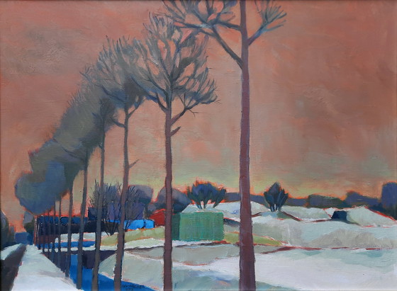 Image 1 of Olieverfschilderij Winters Landschap Beemster Door Nico Van Diepen