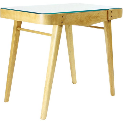 Mid Century salontafel van eikenhout en glas, Tsjecho-Slowakije 1960