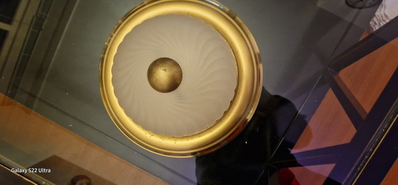 Image 1 of Vintage rond goud geel plafonnière glazen muur lamp