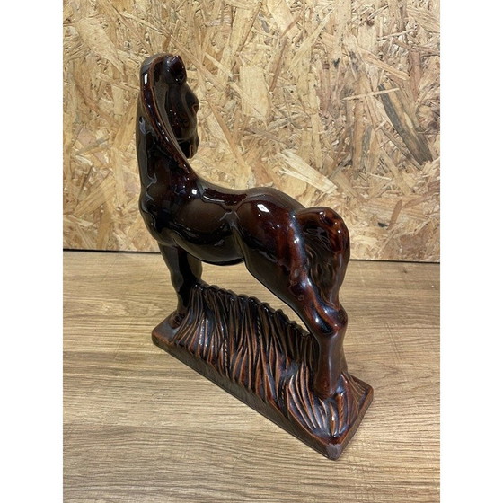 Image 1 of Art deco vintage keramisch paardenbeeldje door Jean Pl, Frankrijk