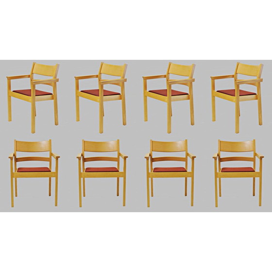 Image 1 of Set van 8 vintage beuken fauteuils van Hans J. Wegner