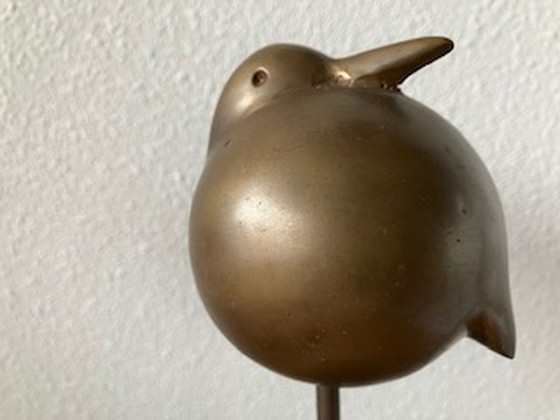 Image 1 of 2x Massief Bronzen Vogels Op Granieten Voet