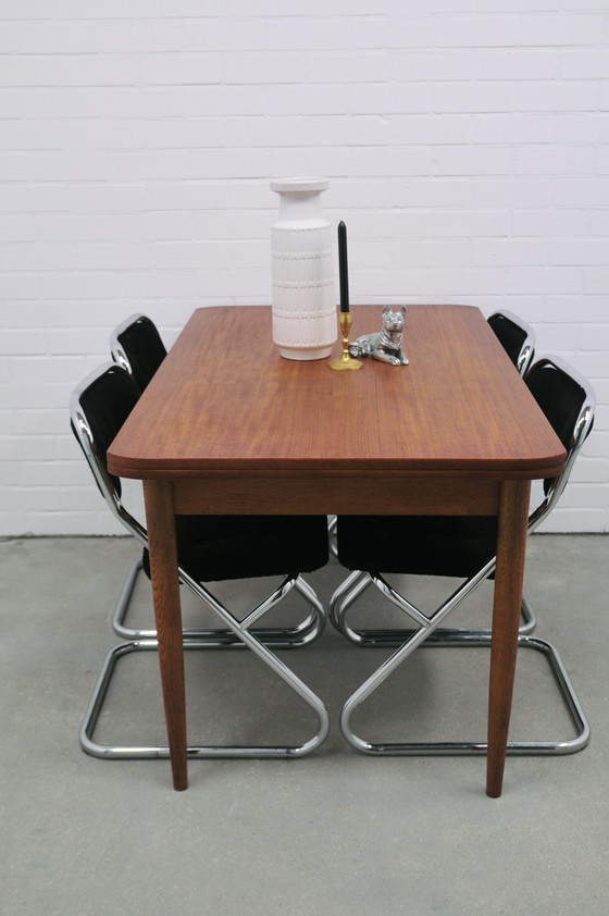 Image 1 of vintage set x4 chromen buisstoelen zwarte rib