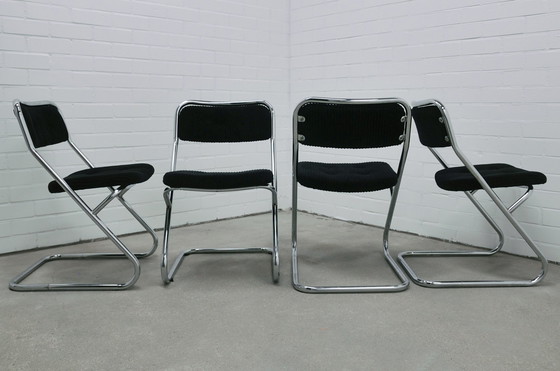 Image 1 of vintage set x4 chromen buisstoelen zwarte rib