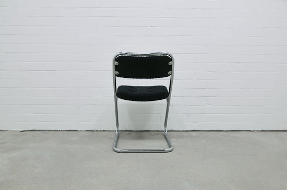 Image 1 of vintage set x4 chromen buisstoelen zwarte rib