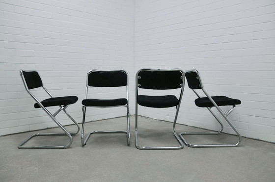 Image 1 of vintage set x4 chromen buisstoelen zwarte rib