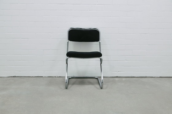 Image 1 of vintage set x4 chromen buisstoelen zwarte rib