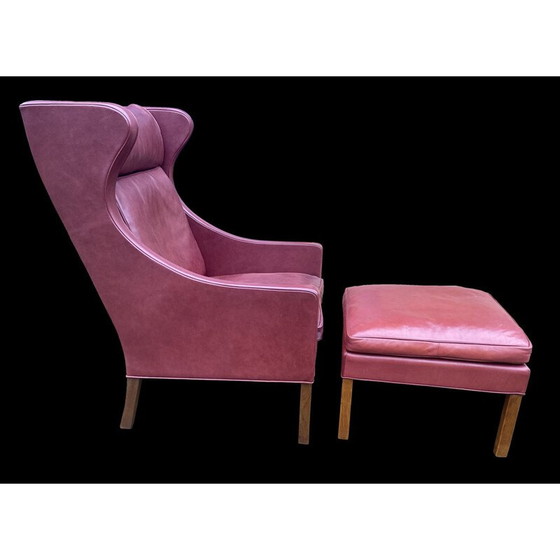 Image 1 of Vintage Indiase roodleren fauteuil en voetensteun door Borge Mogensen, 2004
