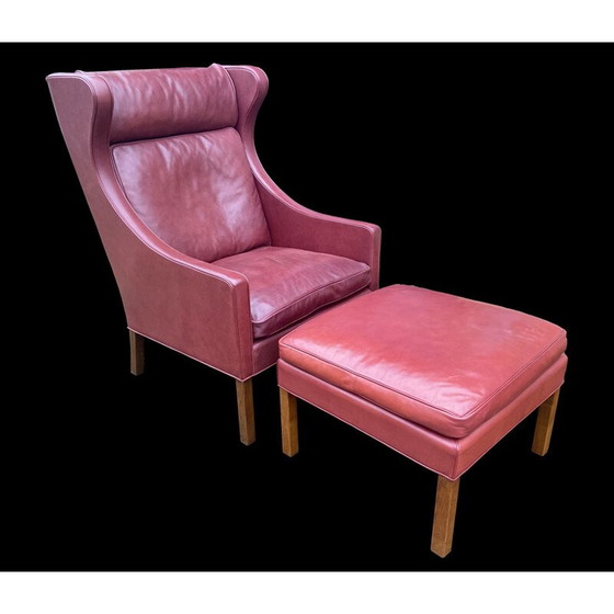 Image 1 of Vintage Indiase roodleren fauteuil en voetensteun door Borge Mogensen, 2004