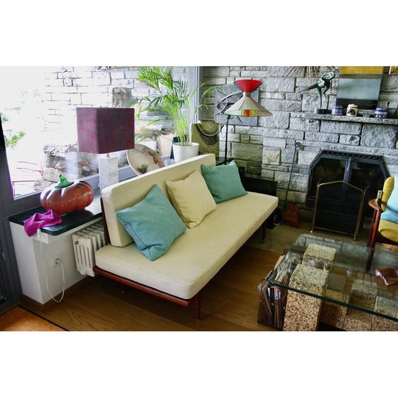 Image 1 of Vintage Minerva daybed in massief teakhout en alcantara van Peter Hvidt voor John Stuart, 1950