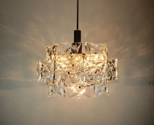 Elegante Kinkeldey Mid Century Hanglamp Kristal Glas En Chroom Met 30 Glazen Prisma's 1960S Kroonluchter