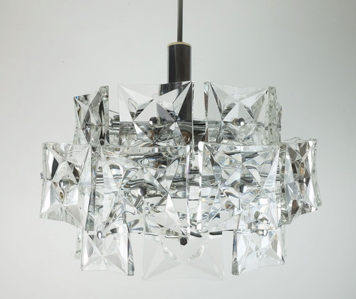 Elegante Kinkeldey Mid Century Hanglamp Kristal Glas En Chroom Met 30 Glazen Prisma's 1960S Kroonluchter