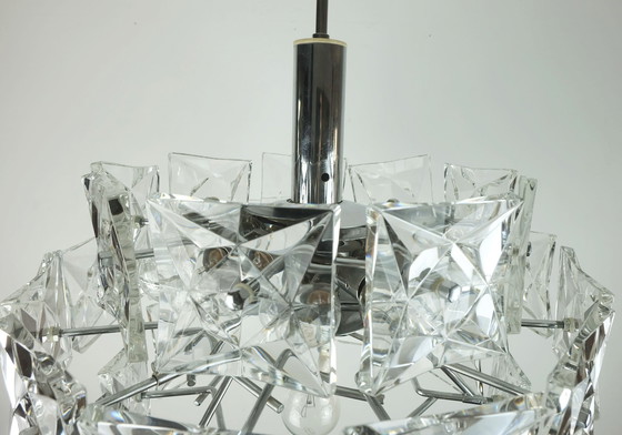 Image 1 of Elegante Kinkeldey Mid Century Hanglamp Kristal Glas En Chroom Met 30 Glazen Prisma's 1960S Kroonluchter