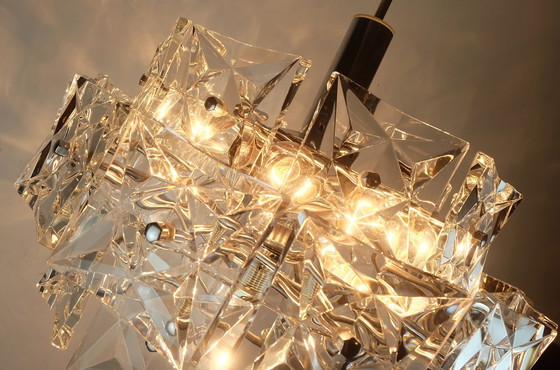 Image 1 of Elegante Kinkeldey Mid Century Hanglamp Kristal Glas En Chroom Met 30 Glazen Prisma's 1960S Kroonluchter