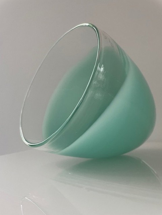 Image 1 of Mondgeblazen Glazen Vaas Met Mintgroen Dip Effect - Glaskunst