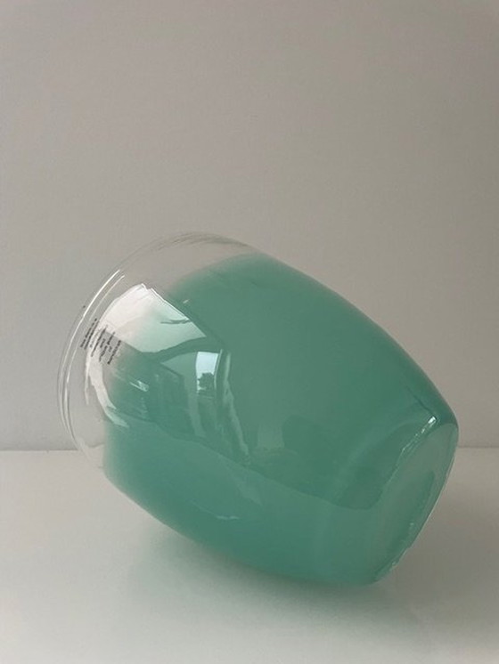 Image 1 of Mondgeblazen Glazen Vaas Met Mintgroen Dip Effect - Glaskunst