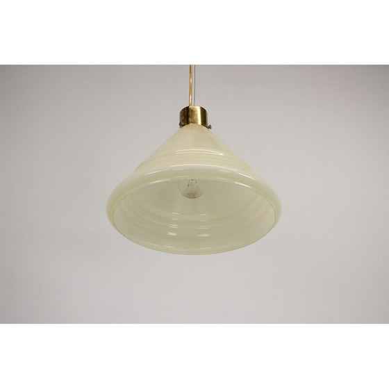 Image 1 of Vintage hanglamp van glas en messing, Tsjecho-Slowakije 1970