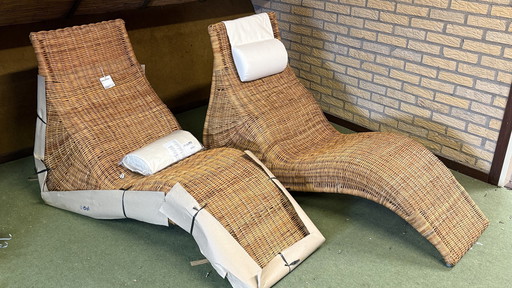 Vintage "Karlskrona" Rieten En Bamboe Stoelen Van Karl Malmvell Voor Ikéa, 1998