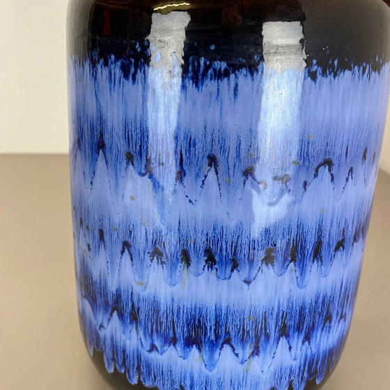 Image 1 of Vintage bruin en blauw aardewerk dikke lava vaas van Scheurich, Duitsland 1970