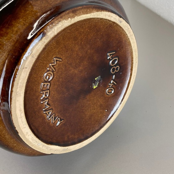 Image 1 of Vintage bruin en blauw aardewerk dikke lava vaas van Scheurich, Duitsland 1970