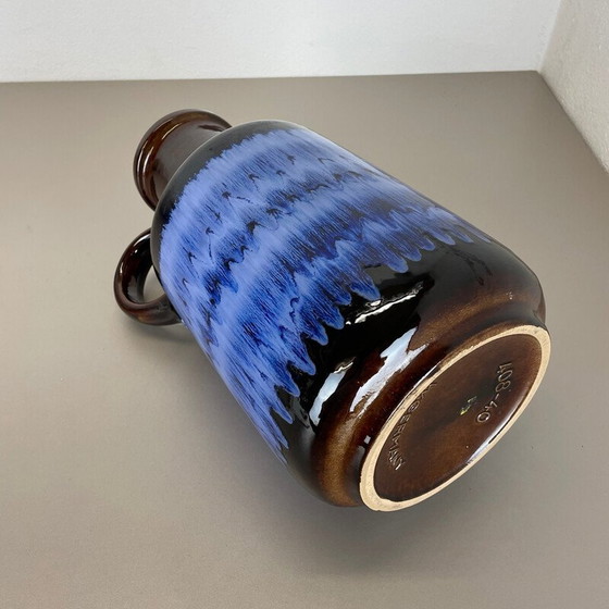Image 1 of Vintage bruin en blauw aardewerk dikke lava vaas van Scheurich, Duitsland 1970