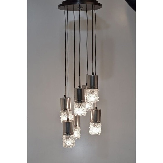Image 1 of Kroonluchter, vintage waterval, 7 verchroomde en glazen hangers