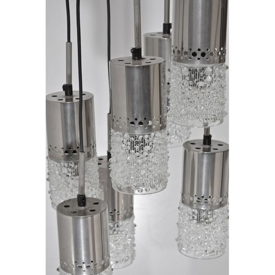 Image 1 of Kroonluchter, vintage waterval, 7 verchroomde en glazen hangers