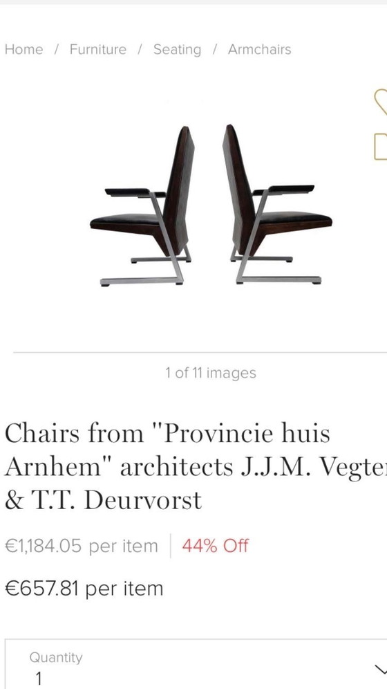 Image 1 of Twee Fauteuils Van Het Architectenduo J.J.M. Vegter En T.T. Deurvorst