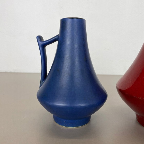 Image 1 of Paar aardewerk vet lava vazen "blauw-rood" van Jopeko, Duitsland 1970