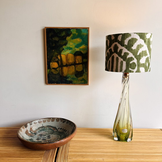 Image 1 of Hoge groene kristal lamp Val Saint Lambert 