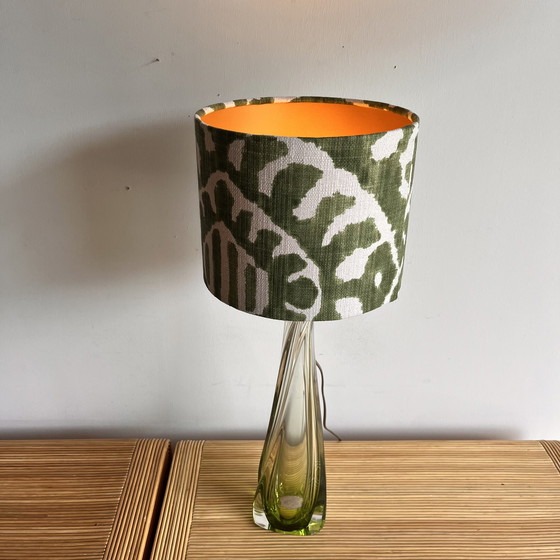 Image 1 of Hoge groene kristal lamp Val Saint Lambert 