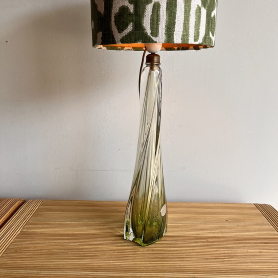 Image 1 of Hoge groene kristal lamp Val Saint Lambert 