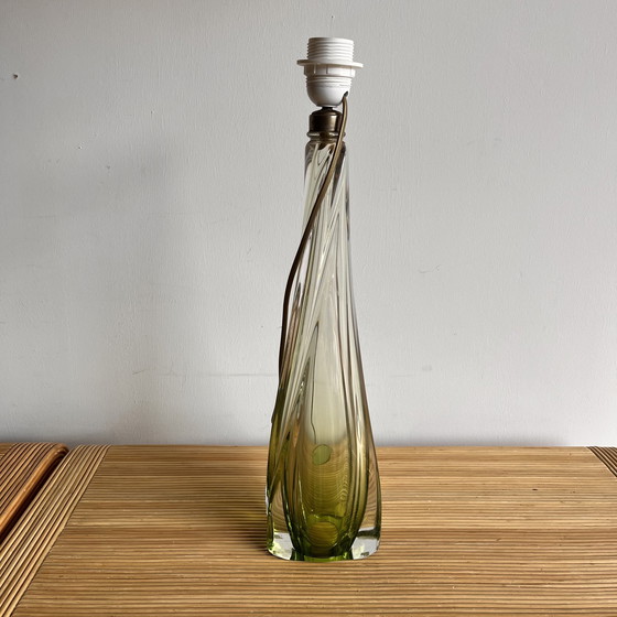 Image 1 of Hoge groene kristal lamp Val Saint Lambert 