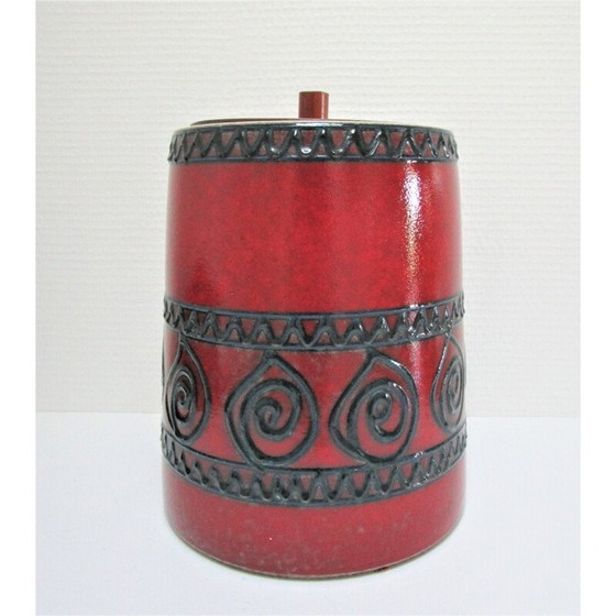 Image 1 of Vintage geglazuurd keramiek en houten pot, 1960