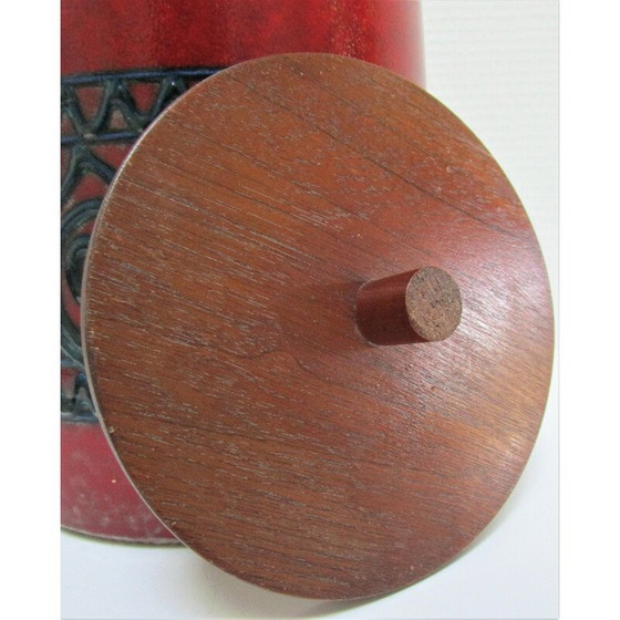 Image 1 of Vintage geglazuurd keramiek en houten pot, 1960