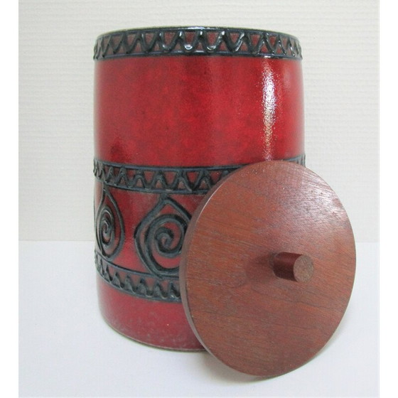 Image 1 of Vintage geglazuurd keramiek en houten pot, 1960