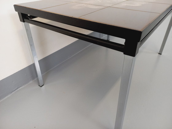 Image 1 of Vintage 60s 70s Rechthoekige Keramiek, Zwart En Chroom Metalen Salontafel