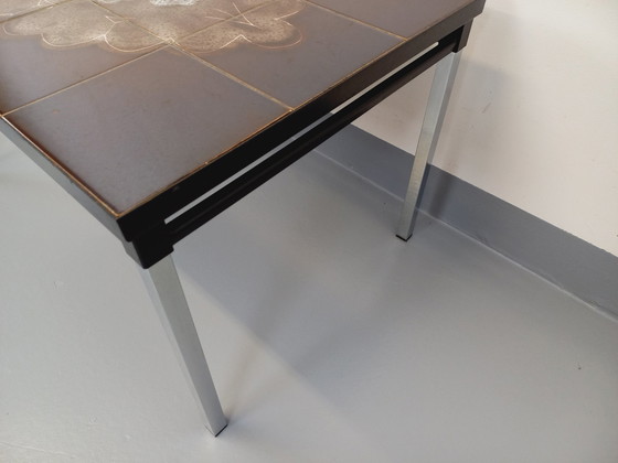 Image 1 of Vintage 60s 70s Rechthoekige Keramiek, Zwart En Chroom Metalen Salontafel