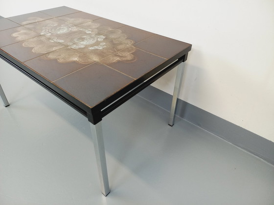 Image 1 of Vintage 60s 70s Rechthoekige Keramiek, Zwart En Chroom Metalen Salontafel