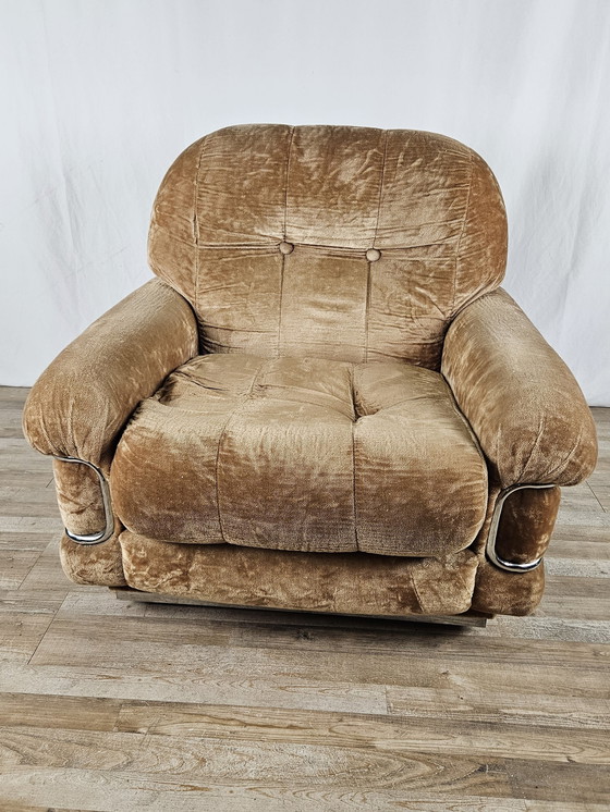 Image 1 of Mid Century fauteuil van stof en staal