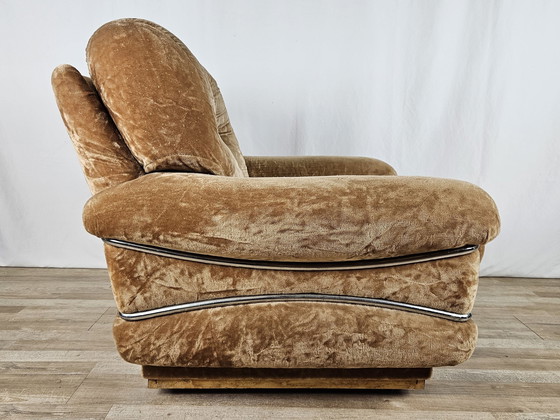 Image 1 of Mid Century fauteuil van stof en staal