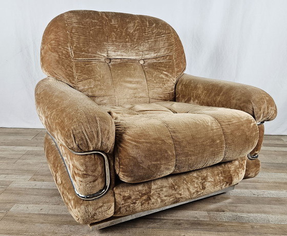 Image 1 of Mid Century fauteuil van stof en staal