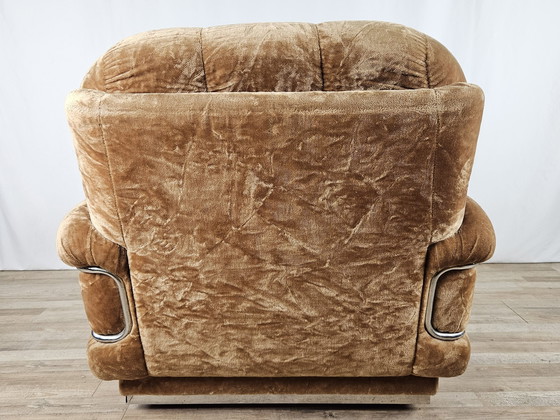 Image 1 of Mid Century fauteuil van stof en staal