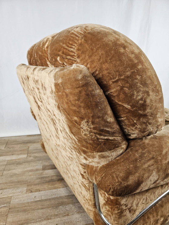 Image 1 of Mid Century fauteuil van stof en staal